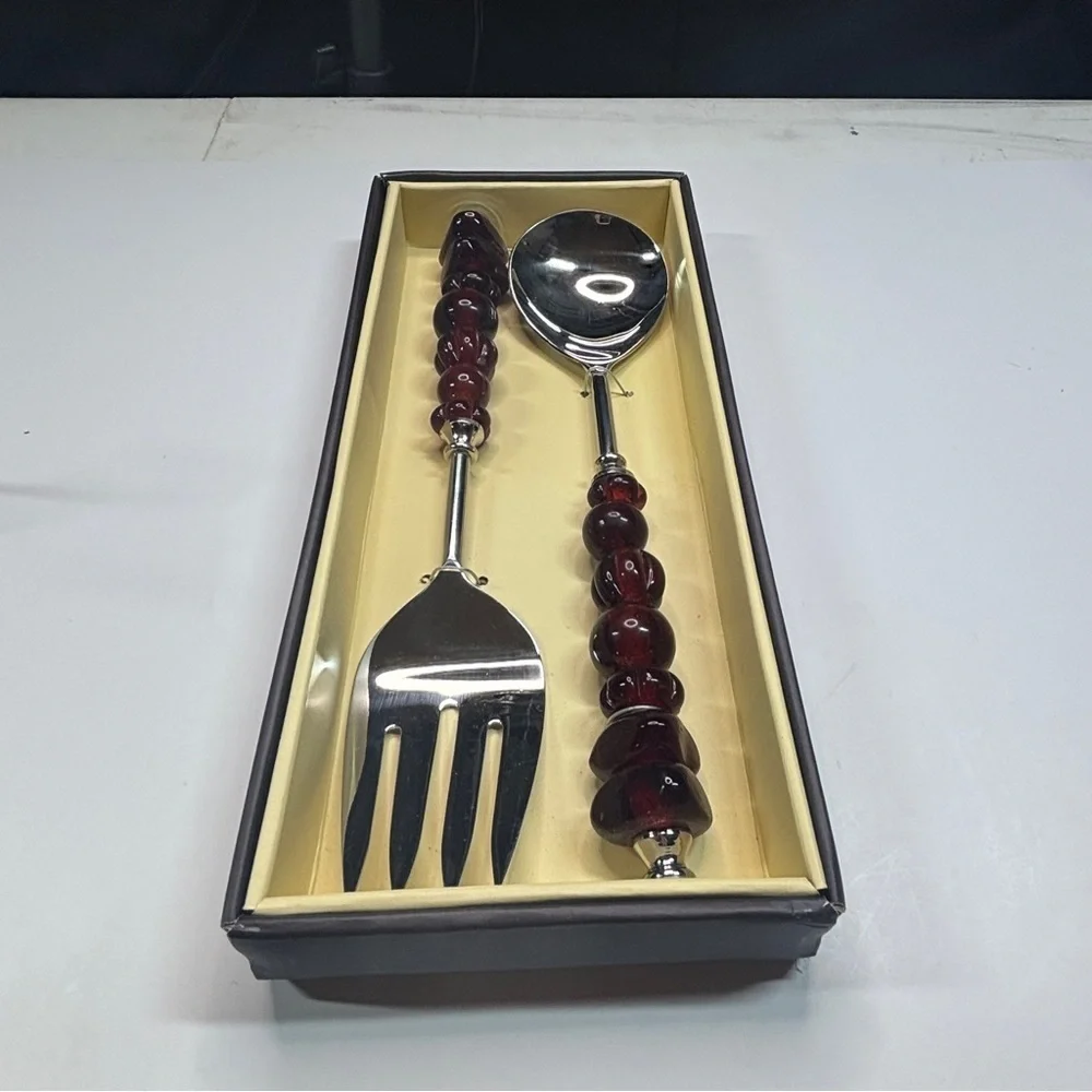 SIMPLYDESIGNZ Spoon & Fork Salad Dinner Serving Ruby